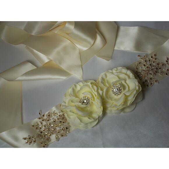 Ivory rhinestone wedding dress belt , flower rhinestone lace bridal dress belt - Picture 4 of 7